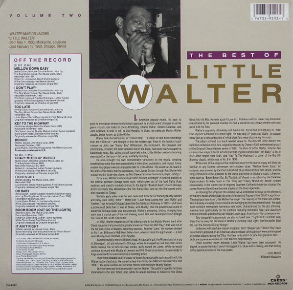 Image of Back Cover of LP - VG/VG - LITTLE WALTER, The Best Of Little Walter Volume Two (Chess; CH-9292, US 1989), Sleeve worn at edges; ripped sticker on front; some creasing,  - 3716229C