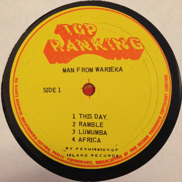 Image of Label Cover of LP - VG/VG+ - RICO RODRIGUEZ, Man From Wareika (Top Ranking; ILPS 9485, Jamaica 1977), Clean EX copy, lovely labels. Light storage wear on sleeve, tiny WOC on back.,  - 3726221E