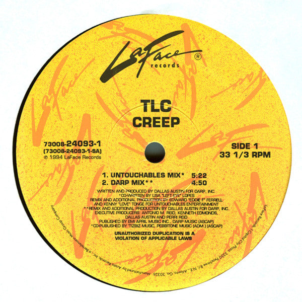Image of Label Cover of 12" - VG/VG+ - TLC, Creep (LaFace Records; 73008-24093-1, US 1994, Picture Sleeve), Still in opened shrink with original hype sticker. ,  - 3746297S
