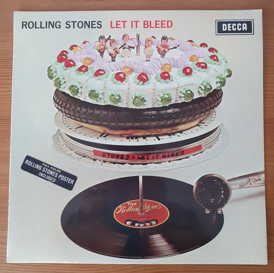 Image of Front Cover of LP - VG/G+ - ROLLING STONES, Let It Bleed (Decca; LK 5025, UK 1970, Front Laminated Sleeve with Indicator Hole, Poster Hype Sticker, Red Mono Inner, No Poster, Cover from 1969 Mismatched with Disc from 1970), Edge wear, couple scuffs, small amount of moisture stains. Disc plays through with low to medium surface noise. ,  - 3746299S