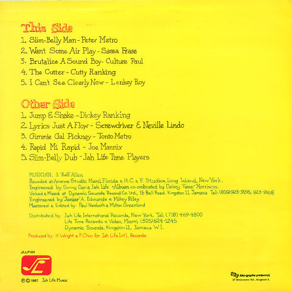 Image of Back Cover of LP - VG/VG - VARIOUS, Slim-Belly Man (Jah Life Time; JLLP 021, Jamaica 1987), ,  - 3746290S