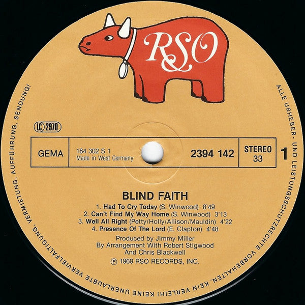 Image of Label Cover of LP - G+/VG+ - BLIND FAITH, Blind Faith (RSO; 2394142, Germany 1986 Reissue, Single Sleeve), Sticker Damage To Sleeve,  - 3726095E