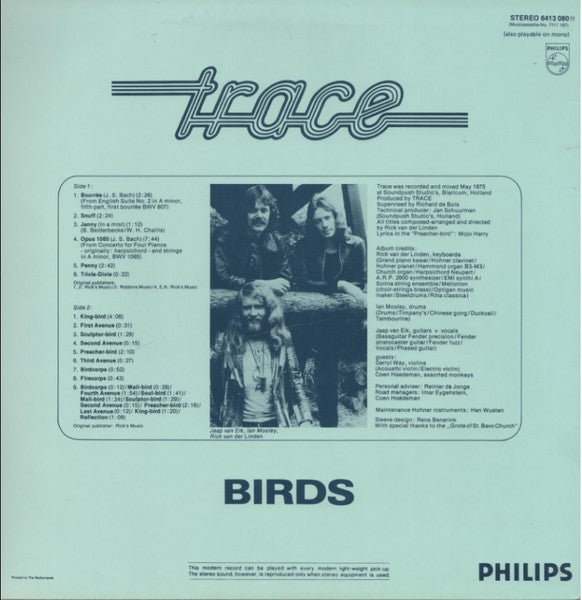 Image of Back Cover of LP - G+/VG+ - TRACE, Birds (Philips; 6413 080, Netherlands 1975, Focus / Marillion ), ,  - 3726272E