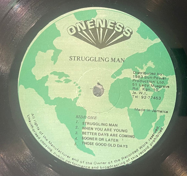 Image of Label Cover of LP - VG/VG - JIMMY CLIFF, Struggling Man (Oneness; ILPS 9235, Jamaica ), ,  - 3746295S