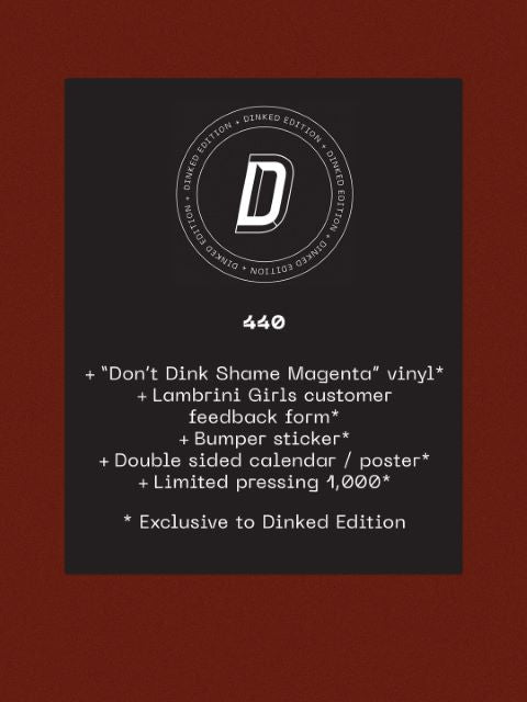 Image of Label Cover of LP - NEW/NEW - LAMBRINI GIRLS, No Refunds - Dinked Edition (City Slang; Slang50617DK, Europe 2026, Gatefold, Double Sided Calendar & Poster, Bumper Sticker, Dinked No.440, "Don't Dink Shame| Magenta Vinyl, Lambrini Girls Customer Feed Back Form, Limited Pressing of 1,000), , Since their debut, Lambrini Girls have evolved from one of the UK's most incendiary new punk acts into an international touring force, reaching #16 on the Official UK Album Chart. They subsequently performed acro