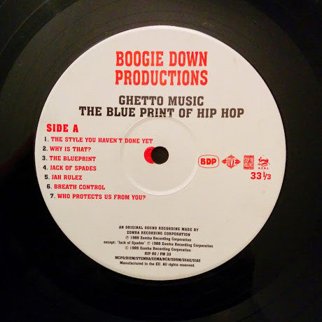 Image of Label Cover of LP - VG/VG - BOOGIE DOWN PRODUCTIONS, Ghetto Music: The Blueprint Of Hip Hop (Jive; HIP 80, Europe 1989, Limited Edition), ,  - 3726324E