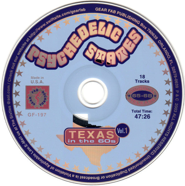 Image of Label Cover of CD - VG+/VG+ - VARIOUS, Psychedelic States: Texas In The 60s Vol. 1 (Gear Fab Records; GF-197, US 2003, Jewel Case, Booklet), ,  - 3716349C