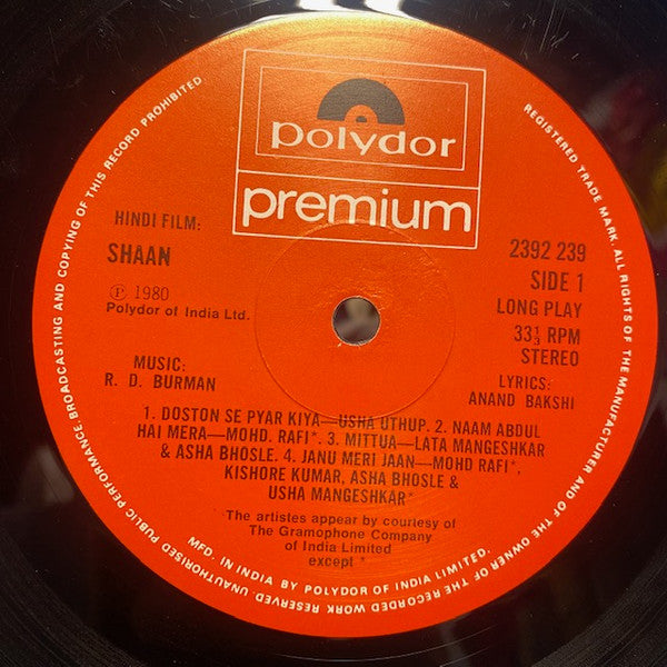 Image of Label Cover of LP - VG/VG - R. D. BURMAN, Shaan (Polydor; 2392 239, India 1980), ,  - 3746391S