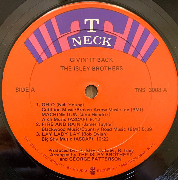 Image of Label Cover of LP - VG/VG - THE ISLEY BROTHERS, Givin' It Back (T-Neck; TNS 3008, US 1971, Gatefold, Sonic Press, TJ on Matrix), Light edge wear. A few light marks on disc but plays strong.,  - 3746407S
