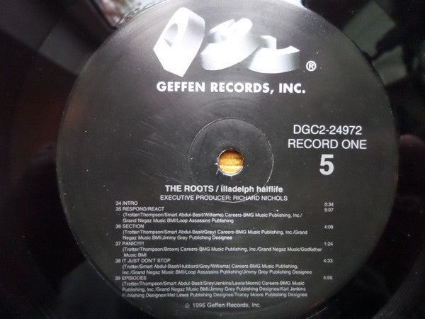 Image of Label Cover of LP - VG/G+ - THE ROOTS, Illadelph Halflife (DGC; DGC2-24972, US 1996), Marks on disc. Plays well. Wear to sleeve (especially at edge) & ringwear. Sticker residue on labels.,  - 3726388E