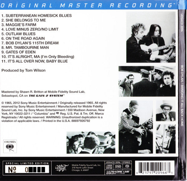 Image of Back Cover of LP - VG+/VG - BOB DYLAN, Bringing It All Back Home (Mobile Fidelity Sound Lab; UDSACD 2096, US 2013, Card Sleeve, Booklet, SACD), ,  - 3736070E