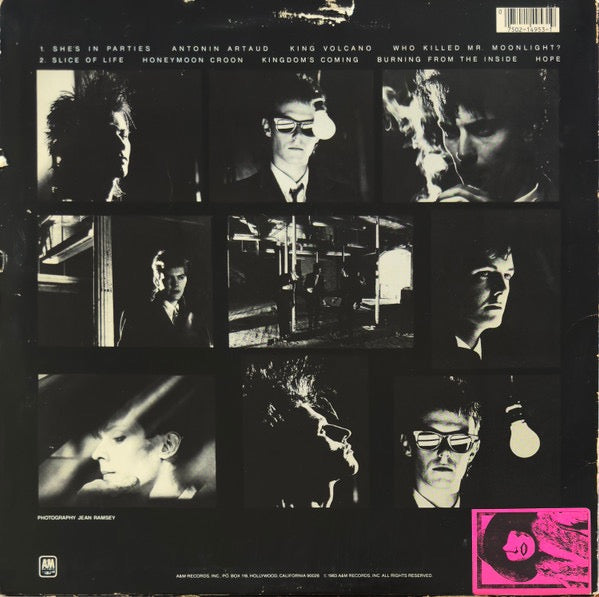 Image of Back Cover of LP - VG/VG+ - BAUHAUS, Burning From The Inside (A&M Records; SP-4953, US 1983, Inner, Monarch Pressing), Sleeve creases and ring wear, Promo stamped rear,  - 3716370C
