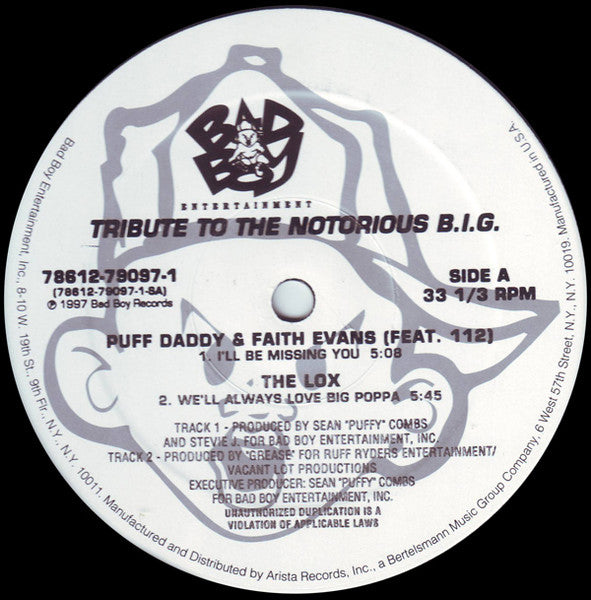 Image of Label Cover of 12" - G+/VG - PUFF DADDY & FAITH EVANS / 112 / THE LOX, Tribute To The Notorious B.I.G. (Bad Boy Entertainment; 78612-79097-1, US 1997), Hairlines. Ringwear on sleeve. Small tear on back.,  - 3726392E