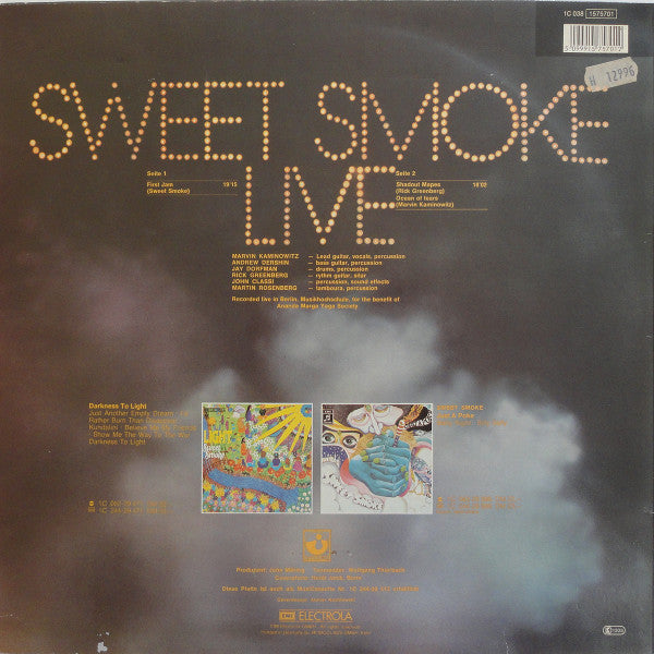Image of Back Cover of LP - VG/VG+ - SWEET SMOKE, Sweet Smoke Live (Harvest; 1C 038 1575701, Germany 1984, Company Inner), Just a few inches at sleeve edges,  - 3716372C