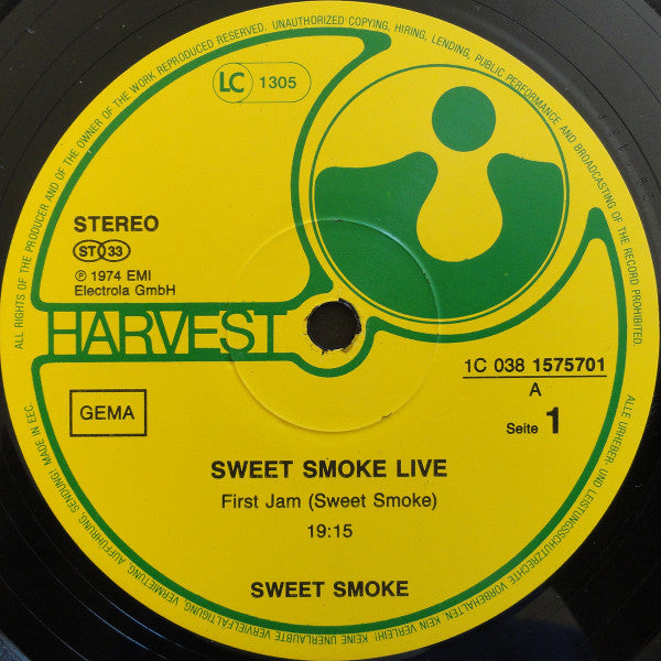 Image of Label Cover of LP - VG/VG+ - SWEET SMOKE, Sweet Smoke Live (Harvest; 1C 038 1575701, Germany 1984, Company Inner), Just a few inches at sleeve edges,  - 3716372C