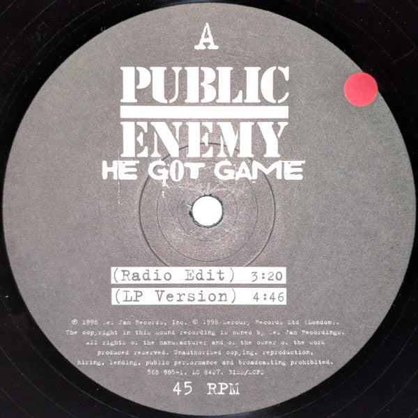 Image of Label Cover of 12" - VG/VG+ - PUBLIC ENEMY, He Got Game / Resurrection (Def Jam Recordings Music Group; 568 985-1, UK 1998), Ringwear on sleeve.,  - 3726398E