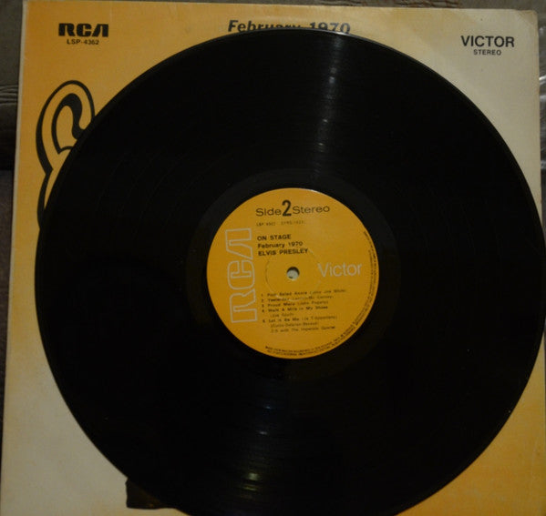 Image of Label Cover of LP - VG/VG - ELVIS PRESLEY, On Stage - February, 1970 (RCA Victor; LSP-4362, Turkey Reissue), Hairlines. Creasing, light ring and edge wear.,  - 3726375E