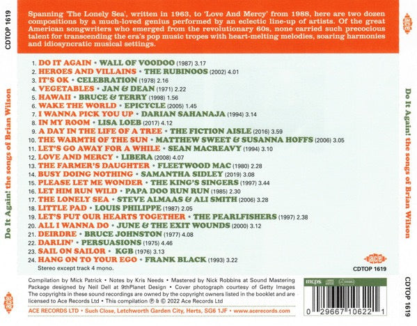 Image of Back Cover of CD - VG+/VG+ - BRIAN WILSON, Do It Again! The Songs Of Brian Wilson (Ace; CDTOP 1619, UK 2022, Jewel Case), ,  - 3716367C