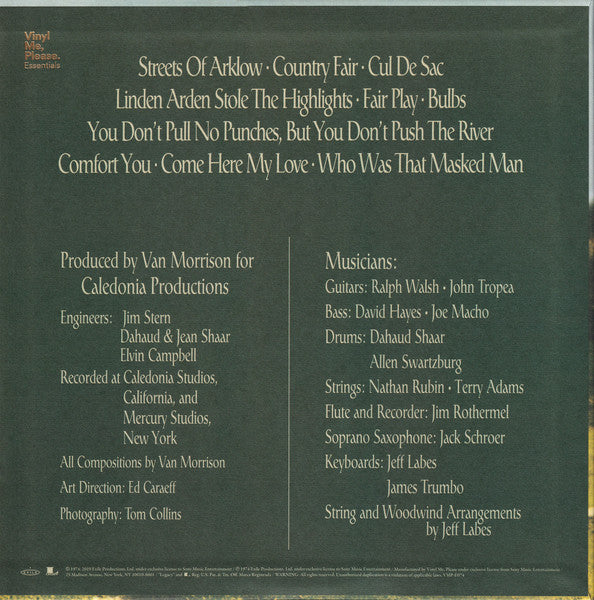 Image of Back Cover of LP - VG+/VG+ - VAN MORRISON, Veedon Fleece (Vinyl Me, Please; VMP-E074, US 2019 Reissue, Pasteback Sleeve, Inner, NO Print, 180 Gram Green Vinyl, NO Obi), ,  - 3746389S