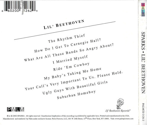 Image of Back Cover of CD - VG+/VG+ - SPARKS, Lil' Beethoven (Palm Pictures; PALMCD 2126-2, US 2003, Digipak), ,  - 3736136E