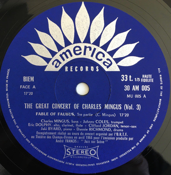 Image of Label Cover of 3xLP - VG/VG+ - CHARLES MINGUS, The Great Concert Of Charles Mingus (America Records ; 30 AM 003-004-005, France 1970, Double Gatefold), ,  - 3746437S