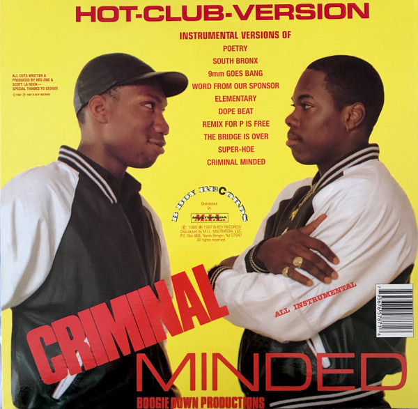 Image of Back Cover of LP - VG+/VG+ - BOOGIE DOWN PRODUCTIONS, Criminal Minded (Hot-Club-Version) (All Instrumental) (B-Boy Records; BB 5787, US 1997), ,  - 3726411E