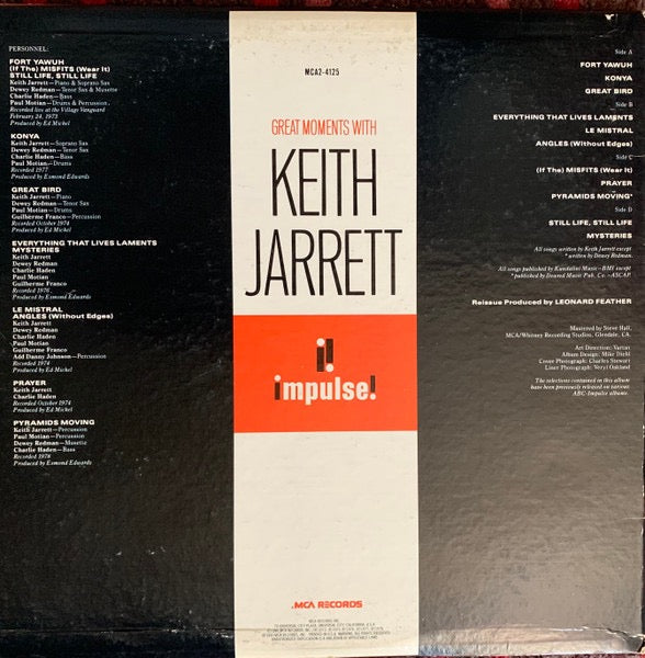 Image of Back Cover of 2xLP - G+/VG - KEITH JARRETT, Great Moments With Keith Jarrett (MCA Impulse!; MCA2-4125, US 1981), Split to sleeve.,  - 3716431C