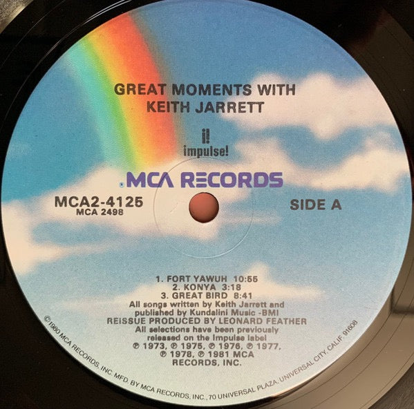 Image of Label Cover of 2xLP - G+/VG - KEITH JARRETT, Great Moments With Keith Jarrett (MCA Impulse!; MCA2-4125, US 1981), Split to sleeve.,  - 3716431C