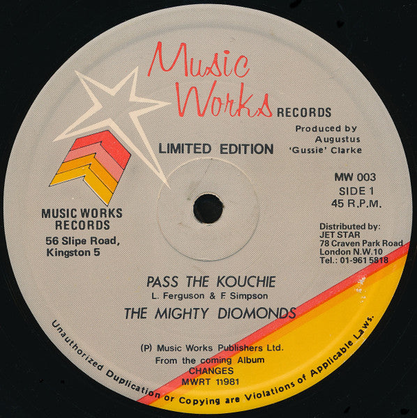 Image of Front Cover of 12" - /VG - THE MIGHTY DIOMONDS, Pass The Kouchie (Music Works Records; MW 003, UK 1981), Superficial marks only, plays VG+,  - 3746492S