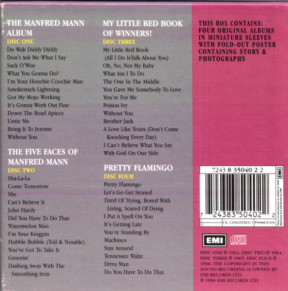 Image of Back Cover of 4xCD - VG+/VG+ - MANFRED MANN, Four Manfred Mann Originals (EMI; 7243 8 35040 2 2, UK 1996, Box Set), ,  - 3736140E