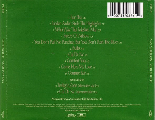 Image of Back Cover of CD - VG/VG - VAN MORRISON, Veedon Fleece (Polydor; 5308761, Europe 2008 Reissue), Crack on Case (front),  - 3756193S