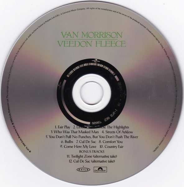 Image of Label Cover of CD - VG/VG - VAN MORRISON, Veedon Fleece (Polydor; 5308761, Europe 2008 Reissue), Crack on Case (front),  - 3756193S