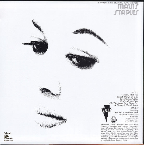 Image of Back Cover of LP - VG+/VG+ - MAVIS STAPLES, Mavis Staples (Volt ; CR00146, US 2018, Club Edition, Orange/Black/White Marble), Missing obi and insert,  - 3746498S