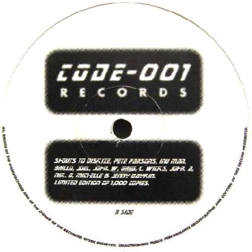 Image of Back Cover of 12" - /G+ - THE INVISIBLE MAN, Sky Liner (95 VIP Rmx) / Beginning (Inner Space Remix) (Code-001 Records; DJ 010, UK 1995), Light marks and hairlines, close to VG., "Biiiiiiig choona-melt sandwich." - SIKBEATS 3 Apr 2024 - 3716462C