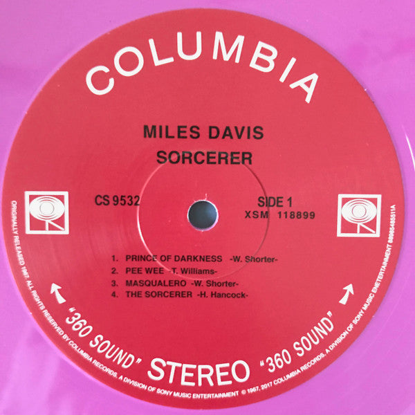 Image of Label Cover of LP - VG+/VG+ - MILES DAVIS, Sorcerer (Columbia / Vinyl Me Please; CS 9532, US 2017 Reissue, Pasteback Sleeve, Booklet, NO Print, NO cocktail recipe, 180 Gram Purple Vinyl), ,  - 3746486S