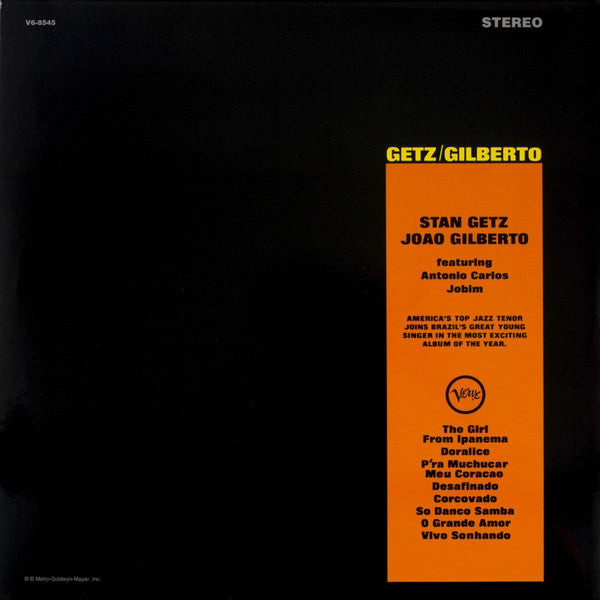 Image of Back Cover of LP - VG+/VG+ - STAN GETZ & JOAO GILBERTO FEATURING ANTONIO CARLOS JOBIM, Getz/Gilberto (Verve Records; V6-8545, Germany 2007 Reissue, Gatefold, 180g Virgin Vinyl / High Quality Pressing / Audiophile Mastering), ,  - 3726422E