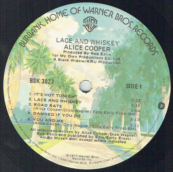 Image of Label Cover of LP - VG/VG - ALICE COOPER, Lace And Whiskey (Warner Bros. Records; BSK 3027, US 1977, Inner), ,  - 3726428E