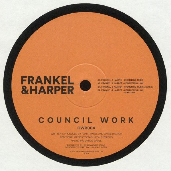 Image of Front Cover of 12" EP - /G+ - FRANKEL & HARPER, Crouching Tiger EP (Council Work; CWR004, UK 2020), Light marks, one particularly noticable scuff on B side.,  - 3816013C