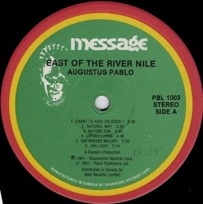 Image of Label Cover of LP - VG/G+ - AUGUSTUS PABLO, East Of The River Nile (Message; 1003, Canada Reissue, Glossy Sleeve), Disc has some superficial marks but plays great!,  - 3816038C