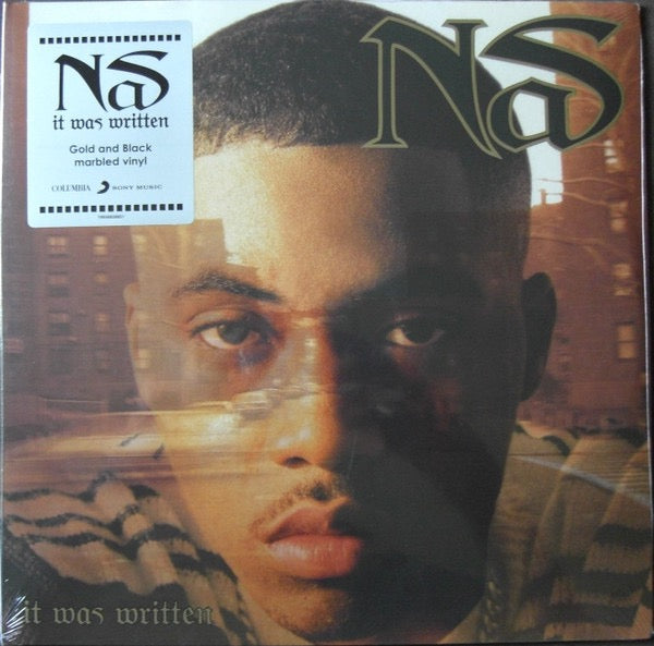 Image of Front Cover of 2xLP - G+/G - NAS, It Was Written (Columbia; 19658828851, Europe 2023 Reissue, Gatefold, No Insert, No Sticker, Gold / Black Marbled Vinyl), Plays well, but with surface noise throughout.,  - 3726447E