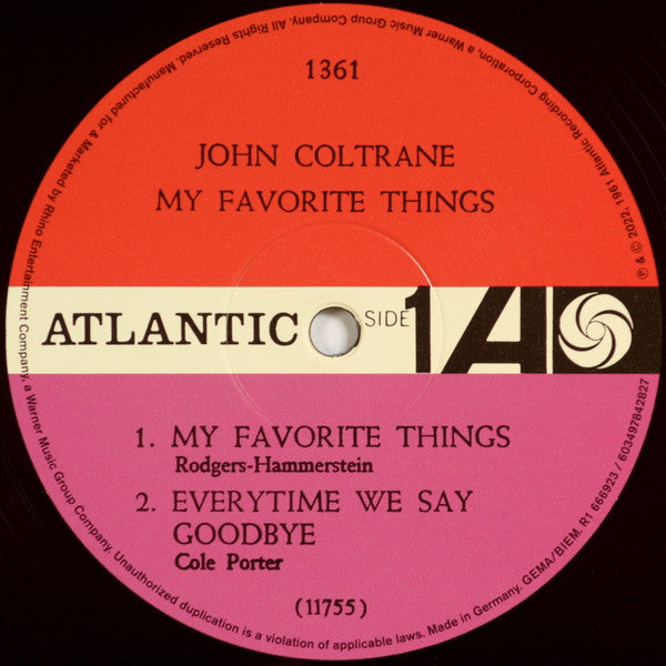 Image of Label Cover of 2xLP - VG+/VG+ - JOHN COLTRANE, My Favorite Things (Atlantic; SD-1361, Worldwide 2022 Reissue, Glossy Sleeve, 2 Inners & Booklet & Insert, Poster, Remaster, Mono 180g Disc and Stereo 180g Disc), Light hairlines from inners storage, plays EX, Sides A & B: MonoSides C & D: Stereo60th Anniversary Deluxe Edition12-page booklet11.5  X 11.5  cover art insertPrinted inner sleevesHype barcode sticker - 3726379E