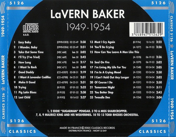 Image of Back Cover of CD - VG+/VG+ - LAVERN BAKER, The Chronological LaVern Baker 1949-1954 (Classics ; CLASSICS 5126, France 2005, Jewel Case), ,  - 3816006C