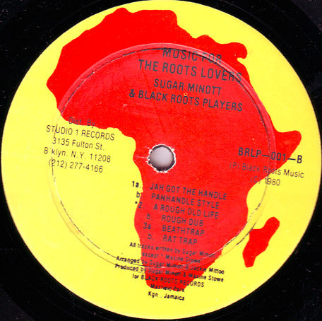 Image of Back Cover of LP - /VG - SUGAR MINOTT & BLACK ROOTS PLAYERS, Music For The Roots Lovers (Black Roots; BRLP-001, US ), Marks on either side of disc, but the record plays really well. Light crackle ,  - 3846032S