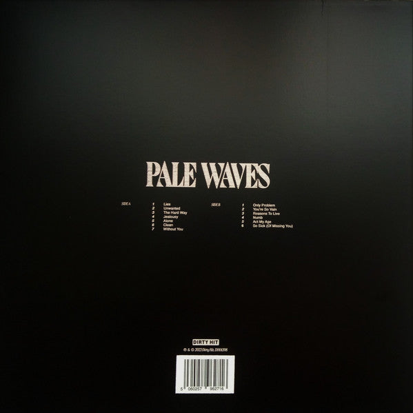 Image of Back Cover of LP - VG+/VG+ - PALE WAVES, Unwanted (Dirty Hit; DH01398, UK 2022, Picture Sleeve, Inner, 'Purple Galaxy' Vinyl), Minor hairlines. Sleeve has light scuffs to back cover, otherwise looks good.,  - 3726377E