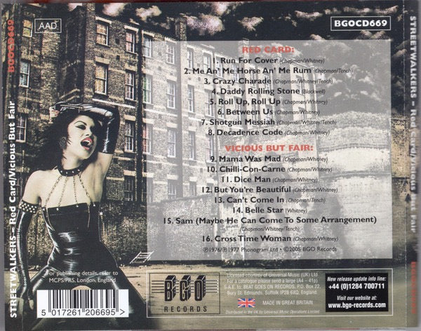 Image of Back Cover of CD - VG+/VG+ - STREETWALKERS, Red Card / Vicious But Fair (BGO Records; BGOCD669, UK Reissue, Jewel Case), ,  - 3816009C