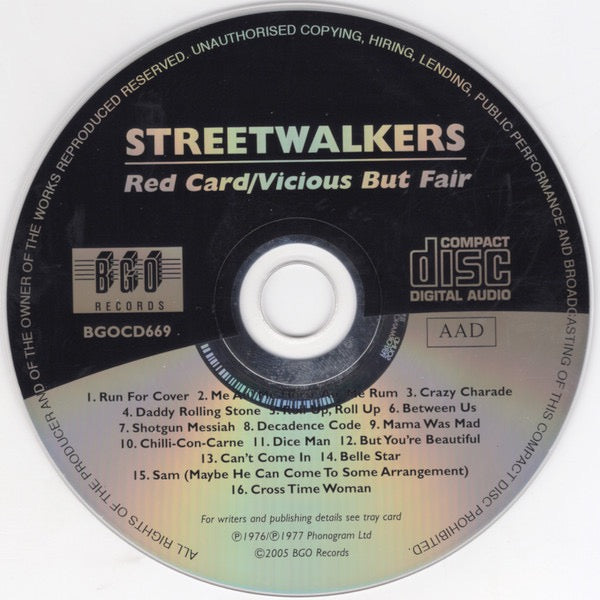 Image of Label Cover of CD - VG+/VG+ - STREETWALKERS, Red Card / Vicious But Fair (BGO Records; BGOCD669, UK Reissue, Jewel Case), ,  - 3816009C