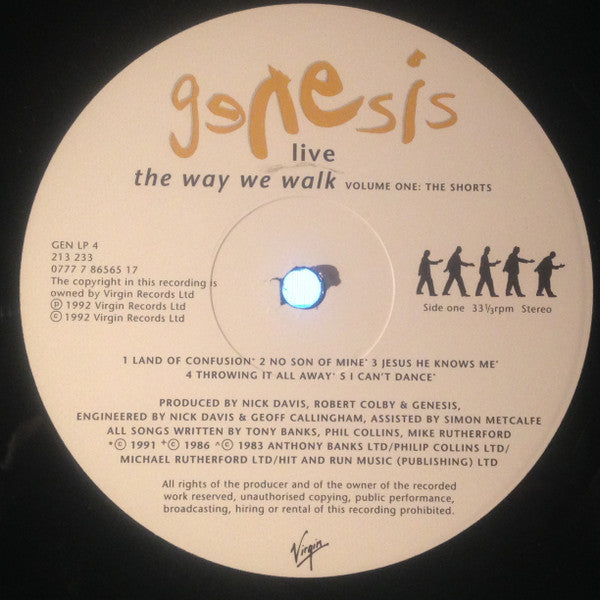 Image of Label Cover of LP - VG/VG+ - GENESIS, Live / The Way We Walk (Volume One: The Shorts) (Virgin; GENLP 4, Europe 1992, Inner, no insert), A couple of very minor marks only. Sleeve has a little ringwear and creasing. ,  - 3726439E
