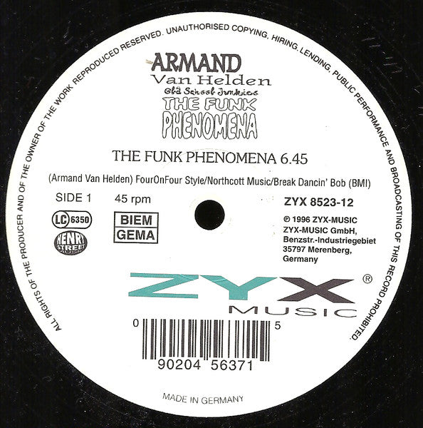 Image of Front Cover of 12" - /G+ - ARMAND VAN HELDEN PRESENTS OLD SCHOOL JUNKIES, The Funk Phenomena (ZYX Music; ZYX 8523-12, Germany 1996, Plain Sleeve), Strong G+, light marks only.,  - 3726452E