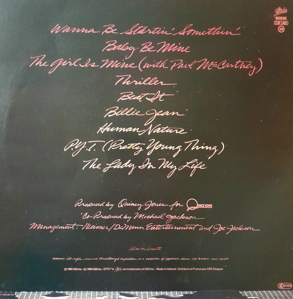 Image of Back Cover of LP - VG/G+ - MICHAEL JACKSON, Thriller (Epic; EPC 85930, Europe 1986 Reissue, Gatefold, Inner, No insert), ,  - 3826027E