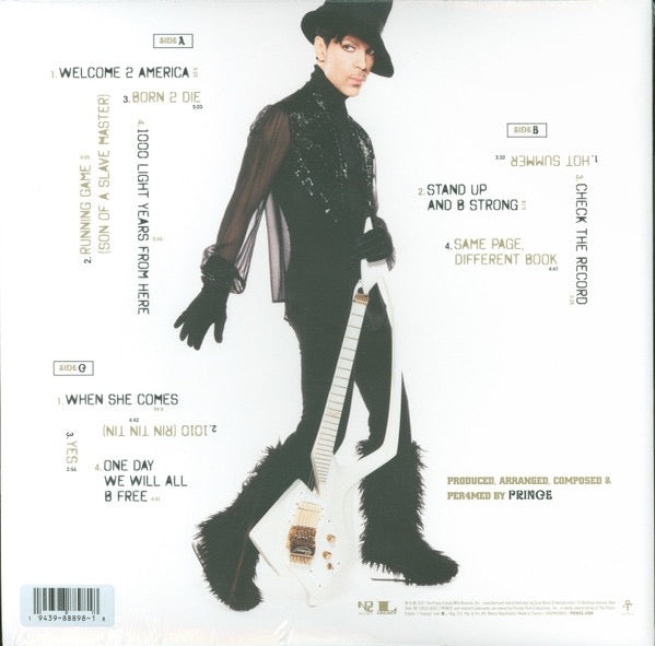Image of Back Cover of 2xLP - NEW/NEW - PRINCE, Welcome 2 America (NPG Records; 19439859801, US 2021, Gatefold, Limited Edition, Single Sided, Etched, Gold Vinyl), , Recorded in the spring of 2010 and then mysteriously abandoned by Prince before its release, the statement album Welcome 2 America documents Prince s concerns, hopes, and visions for a shifting society, presciently foreshadowing an era of political division, disinformation, and a renewed fight for racial justice. The album features some of Prin